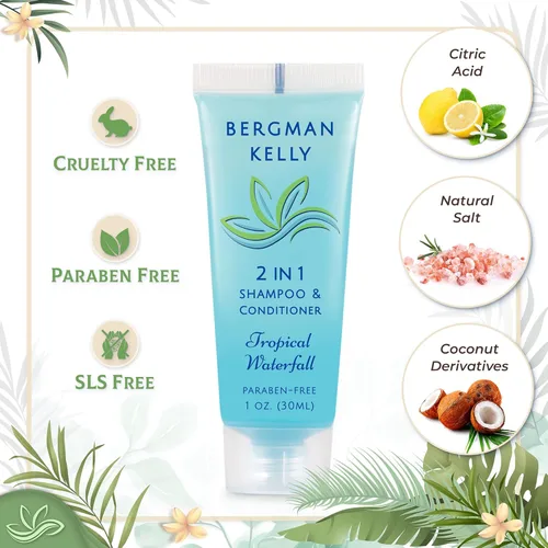 Miniatura 2 de Bergman Kelly - Champú y acondicionador 2 en 1 tamaño viaje - 1 fl oz, 100 PK, cascada tropical - Deleite a sus invitados con amenidades de champú