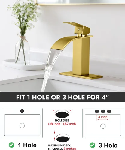 Miniatura 4 de Midanya Grifo de baño con boquilla de cascada de una sola manija, grifo de lavabo de baño de 1 agujero, moderno grifo de lavabo de lavabo de RV