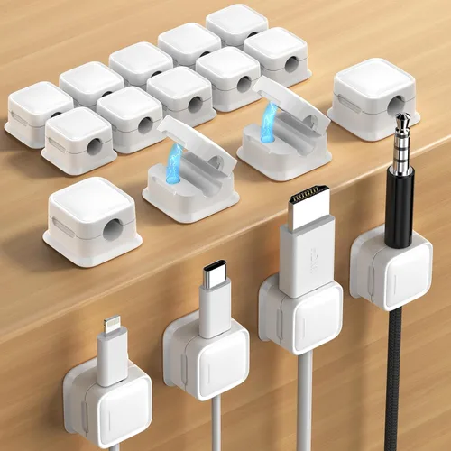 Miniatura 26 de Paquete de 8 Organizadores de Cables con Soporte, Costop Fuerte Adhesivo Magnético para Gestión de Cables de Escritorio, Fácil de Abrir, Organiza