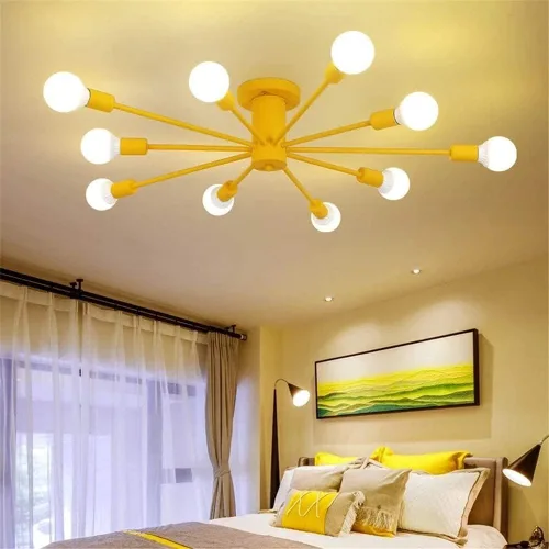 Miniatura 5 de RUNNUP Lámpara de techo Sputnik de montaje semiempotrado nórdico contemporáneo, colorido, 10 luces, lámpara de suspensión de metal para cocina, sala