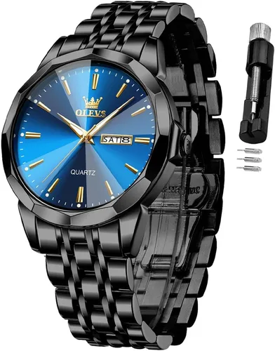 Miniatura 8 de OLEVS Watch for Men Diamond Business Dress Analog Quartz Stainless Steel Waterproof Luminous Date Two Tone Luxury Casual Wrist Watch Blue