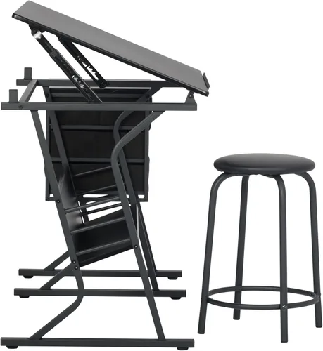 Miniatura 5 de Eclipse Ultra - Mesa de dibujo con taburete, parte superior ajustable en ángulo, estantes de almacenamiento y cajones de 2 piezas