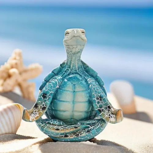 Miniatura 4 de VVGIFTS Decoración de yoga de meditación de tortuga marina, figura de jardín de tortuga marina meditando decoraciones de playa costera, estatua
