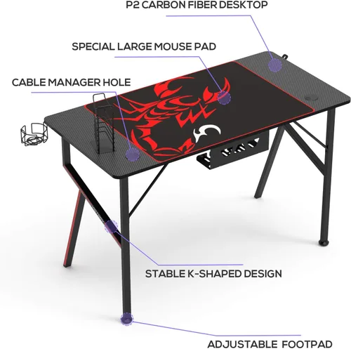 Miniatura 6 de EUREKA ERGONOMIC EE - Escritorio para juegos de oficina, escritorio para computadora, mesa para el hogar, escritorio de 47 pulgadas con alfombrilla