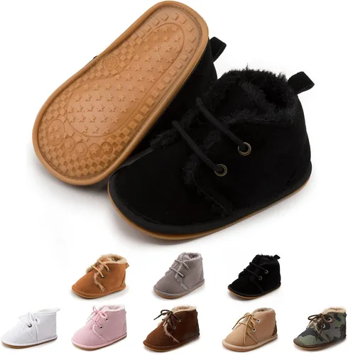 Zoolar Botas de nieve unisex cálidas para bebé, piel recién nacida, con cordones en el tobillo, suela de textura de goma antideslizante, zapatos de