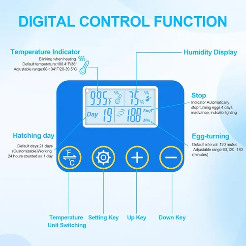 Miniatura 5 de 18 incubadoras de huevos para incubar huevos con control de temperatura, incubadora de huevos con giro automático de huevos y pantalla de humedad