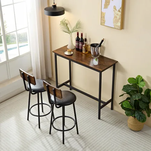 Miniatura 11 de LUCKHAO Juego de mesa de comedor de 3 piezas industrial para 2, mesa de comedor de altura de encimera de cocina con base de mesa ajustable