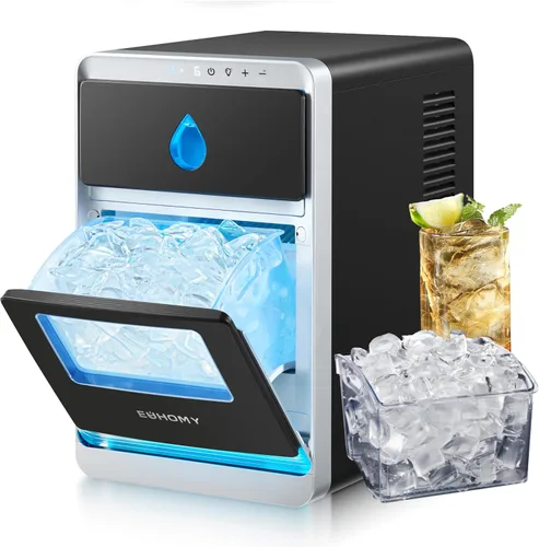EUHOMY LunaArc - Máquina de hielo de mostrador Crescent, 1600 unidades/día, lista en 12 minutos, limpieza profunda automática, temporizador, máquina