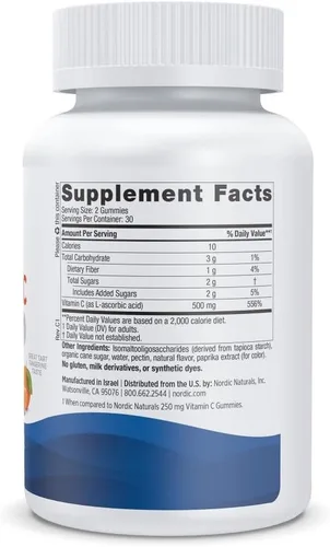 Miniatura 2 de Nordic Naturals Gomitas de vitamina C extra fuertes, sabor a mandarina, 60 gomitas - Suplemento vegano de vitamina C de 500 mg - Sistema