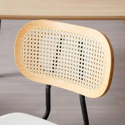 Miniatura 5 de Ya-Home Mid-Century - Juego de 2 sillas de comedor con respaldo de caña de ratán, asiento tapizado de piel sintética, patas de metal negro, sillas