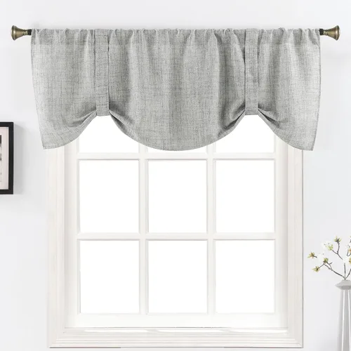 Miniatura 10 de Home Queen Cenefa de cortina con lazo para sala de estar, cenefa ajustable con bolsillo para cortinero, juego de 2, 54 x 18 pulgadas, gris claro
