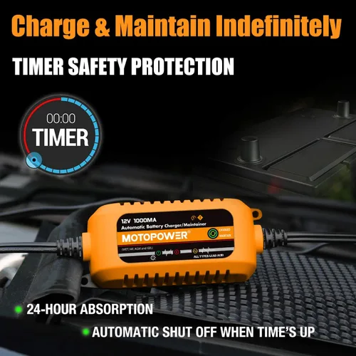 Miniatura 4 de MOTOPOWER Cargador automático de 12V 1000mA - Mantenimiento de la batería - Mantener el cargador y el desulfatador de batería con protección