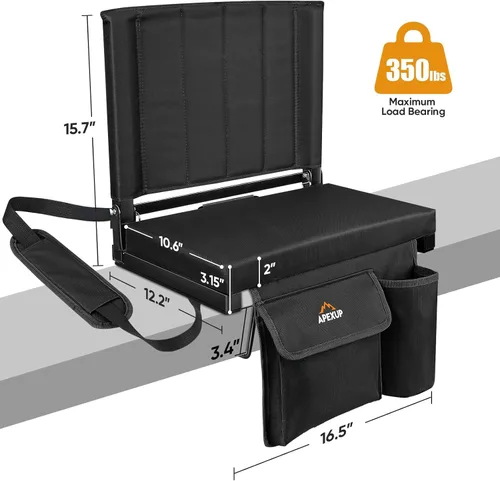 Miniatura 2 de APEXUP Asientos de estadio con soporte trasero, asiento portátil para gradas con bolsillo grande y soporte para tazas, silla ancha para estadio
