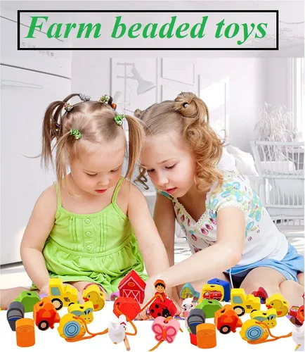 Miniatura 5 de Lacing Farm Toy Juego de bloques de madera, juguetes educativos tempranos, juegos de cuerda y cuentas de cordones para niños pequeños juego