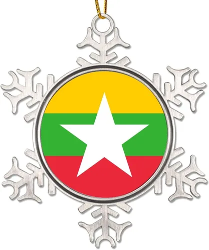 Miniatura 10 de Adorno de decoración de árbol de Argelia, bandera de Argelia, novedad de metal, copo de nieve, adorno de Navidad, bandera nacional, recuerdo
