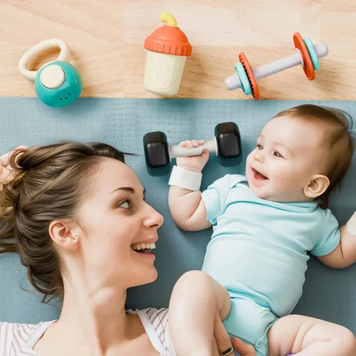 Miniatura 3 de iPlay, iLearn Juego de sonajero de gimnasio para bebés, sonajeros con pesas de mancuerna para bebés de 3-6-12 meses, recién nacidos, juguete