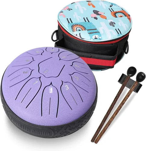 Tambor de Lengua de Acero, Tambor Handpan Ubblove 11 Notas 6 Pulgadas Instrumentos de Percusión con Mazos Bolsa para Meditación Educación Musical 6