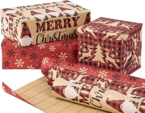 Miniatura 15 de RUSPEPA - Rollos de papel de regalo de Navidad - Mini rollo - 17 pulgadas x 10 pies por rollo, total de 3 rollos - Diseño de renos y copos de nieve