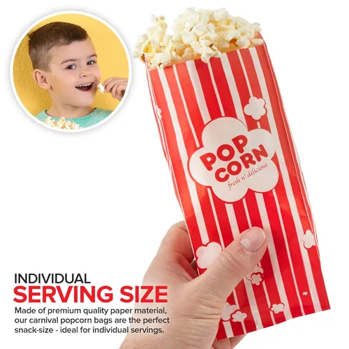 Miniatura 3 de Bolsas de papel para palomitas de maíz de 1 onza a granel (paquete de 100) pequeñas bolsas rojas y blancas desechables para fiestas temáticas