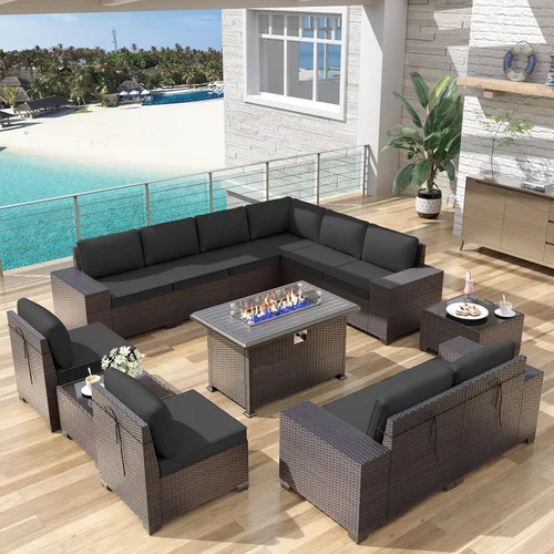 Miniatura 62 de Kurapika juego de muebles de patio 4 piezas de mimbre al aire libre, sillas de ratán, juego informal con mesa de café, juego de bistró con mecedora