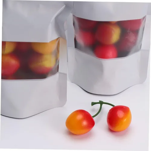 Miniatura 6 de 100 bolsas aluminizadas con cremallera con ventana transparente, bolsas selladas para alimentos blancos para almacenamiento para frutos secos, té