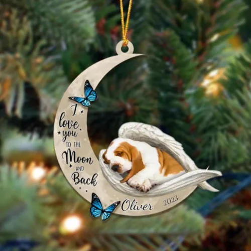 Miniatura 104 de Adorno colgante personalizado de ángel durmiendo en la luna, perro sabueso afgano, nombre personalizado, acrílico impreso en 2D plano – cumpleaños