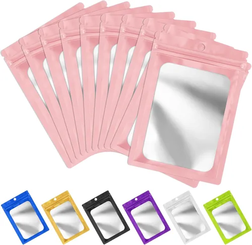 Miniatura 12 de FUNFERY - Paquete de 100 bolsas resellables de Mylar con ventana transparente esmerilada, bolsa con cremallera a prueba de olores