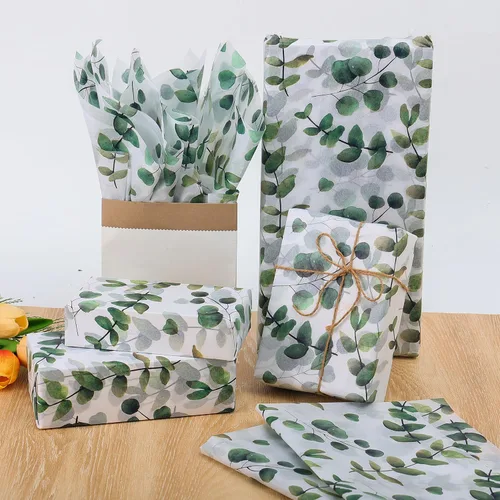 Miniatura 9 de 100 hojas de papel de seda de eucalipto reciclable vegetación botánica bolsa de embalaje para bodas, cumpleaños, duchas, manualidades, decoración