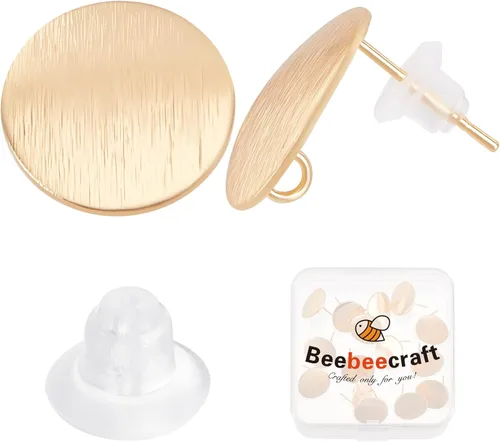 Miniatura 13 de Beebeecraft 1 caja, 20 aretes chapados en oro de 18 quilates con bucle, aretes geométricos de círculo simple con 20 piezas de mariposa para hacer