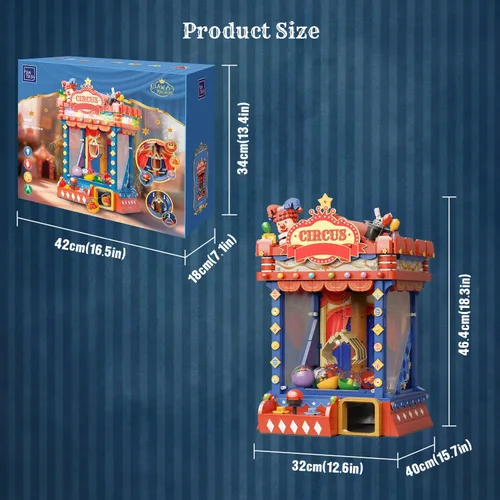 Miniatura 7 de PANTASY Kit de Construcción de Máquina de Garra de Circo Retro, Modelo de Bloques de Máquina Arcade Estilo Arcade con Luces y Música, Set