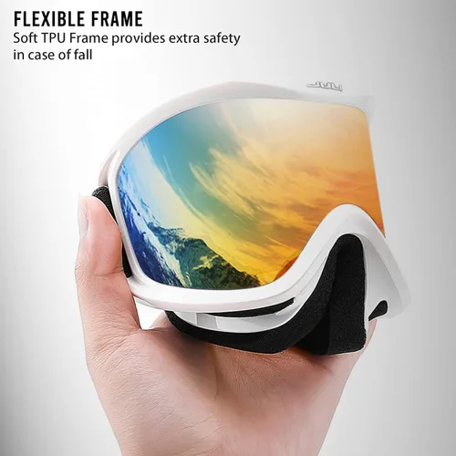 Miniatura 3 de Juli Gafas de esquí para niños, gafas de snowboard para niños y niñas, motos de nieve, esquí, patinaje, edad 3-8 4302 Marco blanco/lente colorida