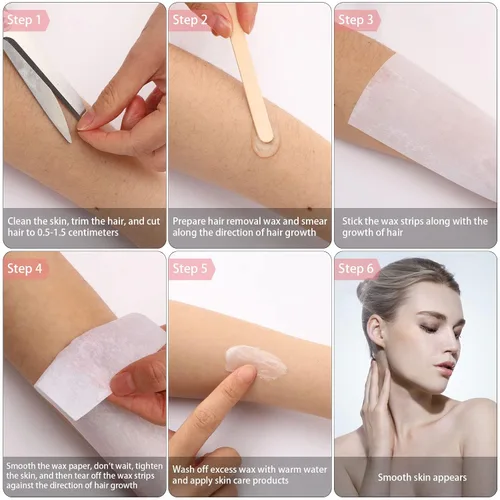 Miniatura 3 de Tiras de cera para depilación, 300 piezas de 1.6 x 3.9 pulgadas, tiras de cera no tejidas para depilación, tiras de papel de cera facial