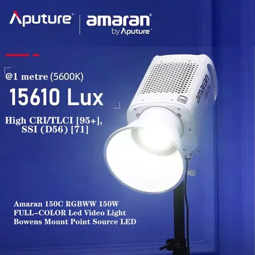 Miniatura 2 de Aputure Amaran 150c luz de vídeo COB, RGBWW 150W, 2,500K a 7,500K CCT con ajuste G/M, 15,610 lux a 1 m con hiperreflector, control de APP (Blanco)