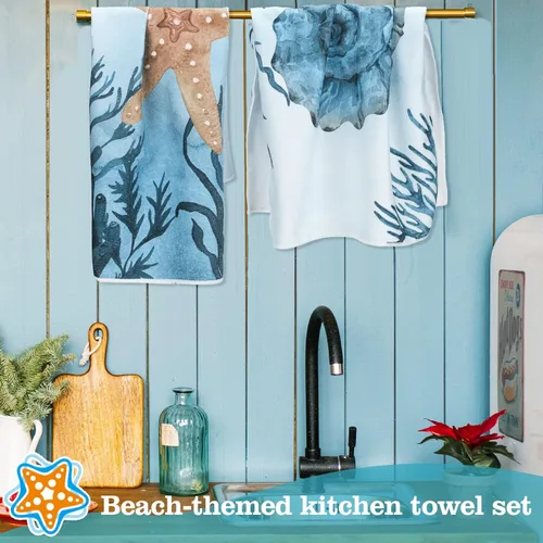 Miniatura 2 de Boyiee - Juego de 6 toallas de cocina de playa con temática marina, toallas de té náuticas con animales del mar, 60 x 40 centímetros, regalos