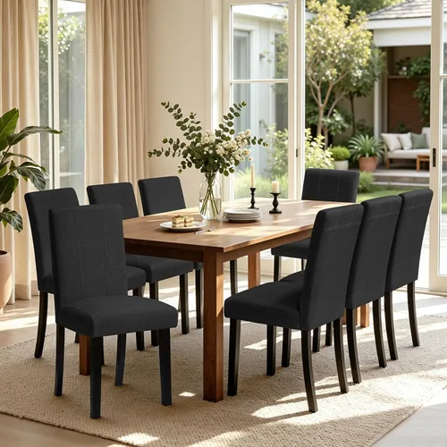 Miniatura 17 de CHUN YI Juego de 4 sillas de comedor tapizadas de piel sintética con ribete de cabeza de clavo y patas de madera, sillas laterales Parsons modernas