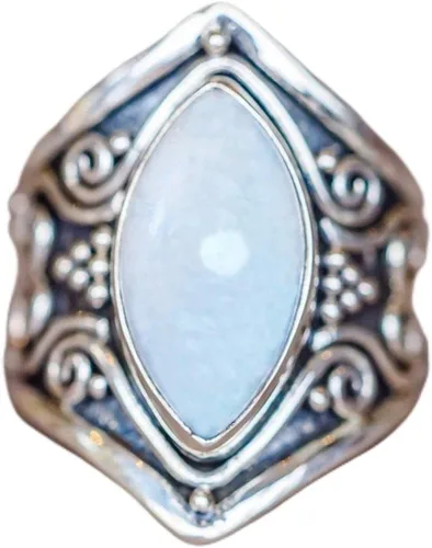 Anillo de plata vintage de plata de ley 925 con piedra lunar natural para mujer, elegante anillo de boda con piedras preciosas, 6, Plata, Piedra