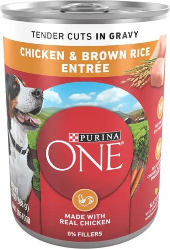 Purina ONE Alimento Natural para Perros con Alto Contenido de Proteínas, Cortes Tiernos en Salsa de Pollo y Arroz Integral Entrée - 13 Onzas