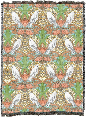 Miniatura 17 de Pure Country Weavers C.F.A. Voysey - Manta azul con diseño de pájaros y bayas, para manualidades y manualidades, manta tejida de algodón, fabricada