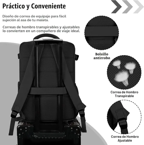 Miniatura 5 de Mochila de cabina para mujeres y hombres – Aprobada por aerolíneas, tamaño para debajo del asiento, compartimento para portátil de 15.6", apertura