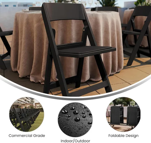 Miniatura 4 de Flash Furniture Hercules Tucker - Silla plegable de resina negra comercial, ligera, asiento extraíble acolchado de vinilo, para uso en interiores