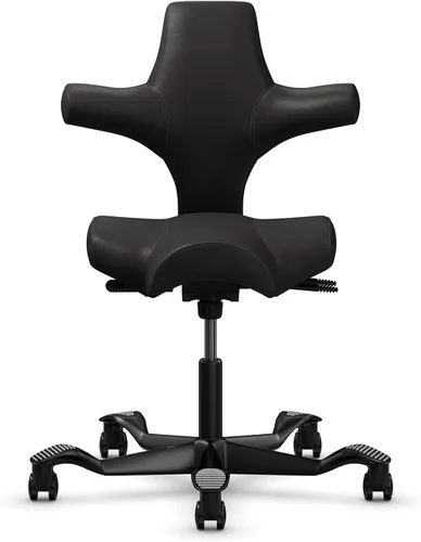 Miniatura 4 de HAG Capisco Silla de escritorio estándar ajustable, marco negro, asiento negro de vinilo ónix