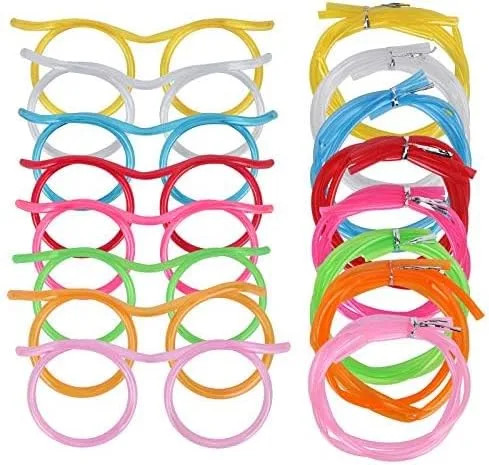 8 vasos de paja tontos, reutilizables, divertidos con bucle, novedosos anteojos para fiestas, reuniones anuales, fiestas de cumpleaños (8 colores)