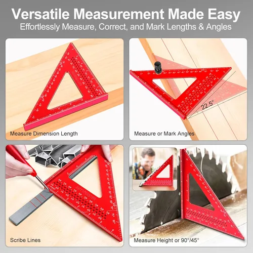 Miniatura 3 de ARTYMASTER Cuadro de carpintero de 7 pulgadas, herramientas de cuadratura de 1/16" de precisión, cuadrado de viga de 0-90° de aleación de aluminio