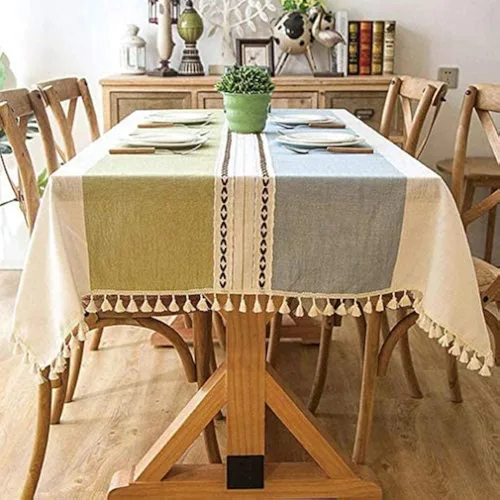 Miniatura 14 de Pahajim Mantel Rectangular a Rayas con Borlas, Mantel Grueso de Lino y Algodón para Picnic al Aire Libre, Comedor y Decoración de Cocina de Fiestas
