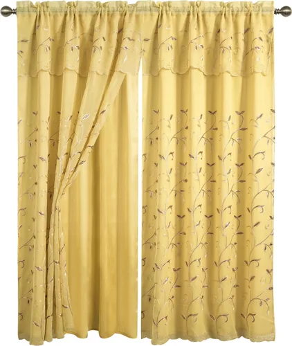 Miniatura 12 de Juego de panel de cortinas Elegant Comfort Luxury para ventanas con cenefa adherida y fondo, de 54" x 84" (juego de 2)