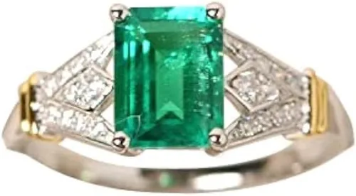 Anillo vintage para mujer, con piedras preciosas de color verde oscuro, chapado en oro blanco de 14 quilates