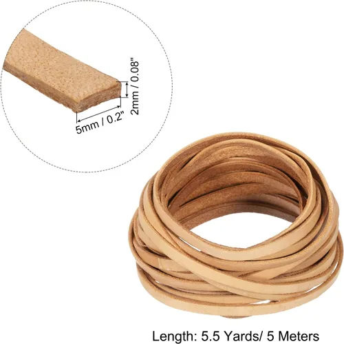 Miniatura 2 de uxcell Cordón de cuero plano de 5.5 yardas y 0.197 in, tiras de cuero de 0.079 pulgadas de grosor, cuerdas de cordones para manualidades, Marrón