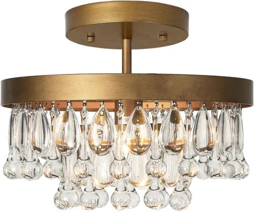 Miniatura 9 de SEOL - Lámparas de techo antiguas de oro con cristal, redondas, grandes, colgantes, lámpara de techo para comedor, recámara, sala de estar, 3 luces