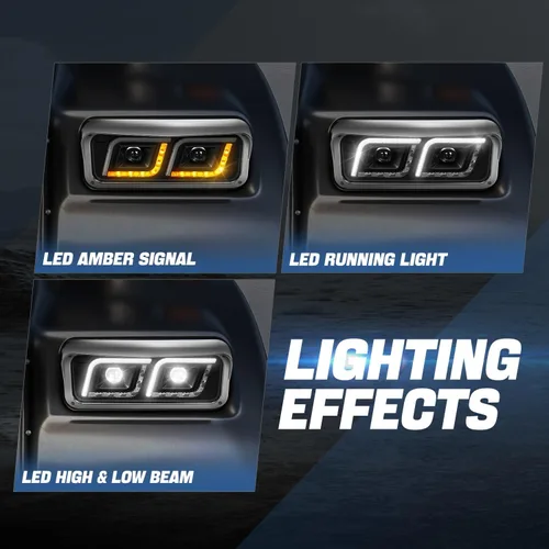 Miniatura 3 de Auto Dynasty Luces LED DRL para faros delanteros de doble proyector, compatibles con Peterbilt 365 Western Star Kenworth 1981-1991, par negro