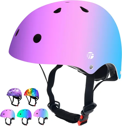 Casco de bicicleta ajustable con gradiente de color para niños pequeños de 3-5-8-14+ años, niñas y niños. Casco para monopatín y bicicleta para